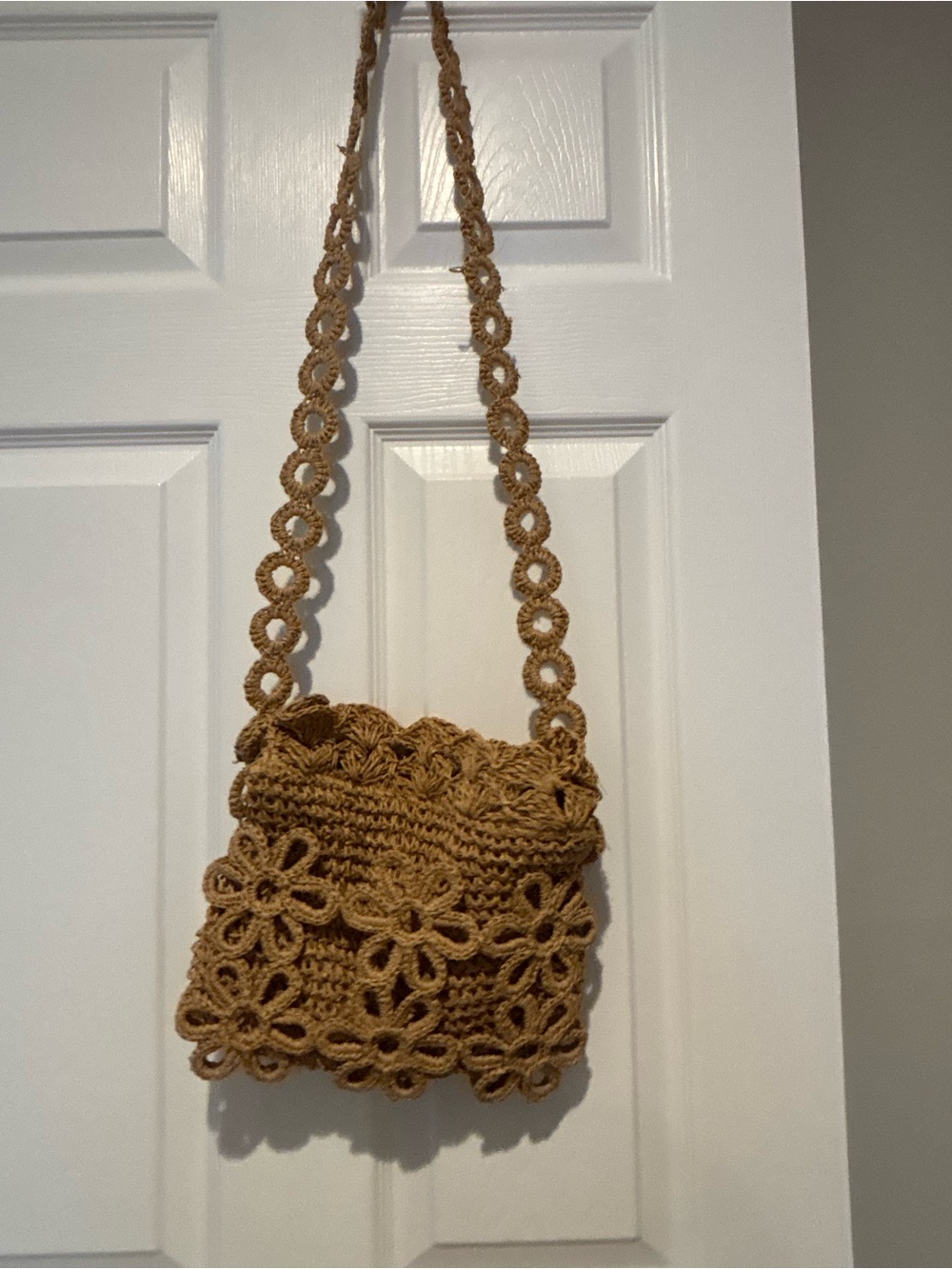 Handcrafted Crochet Crossbody Bag in Brown - Boho Floral Design